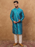 Men Blue Silk Blend Geometric Printed Straight Kurta-MKU1519