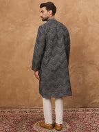 Men Black Silk Blend Geometric Printed Straight Kurta-MKU1520