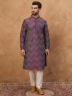 Men Purple Silk Blend Geometric Printed Straight Kurta-MKU1521