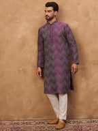 Men Purple Silk Blend Geometric Printed Straight Kurta-MKU1521