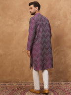 Men Purple Silk Blend Geometric Printed Straight Kurta-MKU1521
