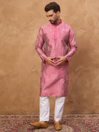 Men Pink Silk Blend Geometric Printed Straight Kurta-MKU1526