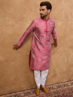 Men Pink Silk Blend Geometric Printed Straight Kurta-MKU1526