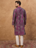 Men Purple Silk Blend Geometric Printed Straight Kurta-MKU1529