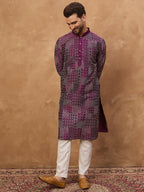 Men Purple Silk Blend Geometric Printed Straight Kurta-MKU1529