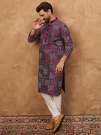 Men Purple Silk Blend Geometric Printed Straight Kurta-MKU1529