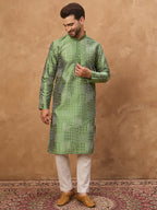 Men Green Silk Blend Geometric Printed Straight Kurta-MKU1530
