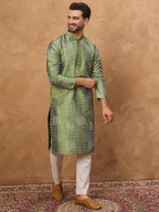 Men Green Silk Blend Geometric Printed Straight Kurta-MKU1530