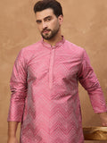 Men Pink Silk Blend Geometric Printed Straight Kurta-MKU1532