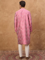 Men Pink Silk Blend Geometric Printed Straight Kurta-MKU1532
