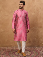 Men Pink Silk Blend Geometric Printed Straight Kurta-MKU1533