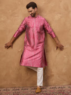Men Pink Silk Blend Geometric Printed Straight Kurta-MKU1533