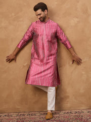 Men Pink Silk Blend Geometric Printed Straight Kurta-MKU1533