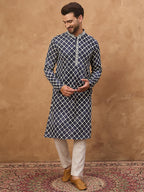 Men Blue Viscose Rayon Shibori Embroidered Straight Kurta-MKU1534