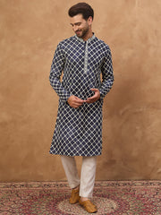 Men Blue Viscose Rayon Shibori Embroidered Straight Kurta-MKU1534