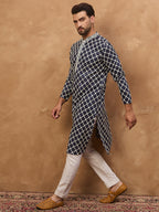 Men Blue Viscose Rayon Shibori Embroidered Straight Kurta-MKU1534