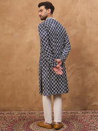 Men Blue Viscose Rayon Shibori Embroidered Straight Kurta-MKU1534