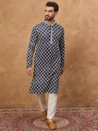 Men Blue Viscose Rayon Shibori Embroidered Straight Kurta-MKU1534