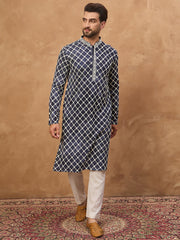 Men Blue Viscose Rayon Shibori Embroidered Straight Kurta-MKU1534