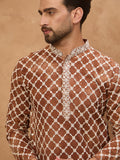 Men Brown Viscose Rayon Solid Embroidered Straight Kurta-MKU1535