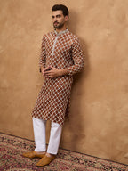 Men Brown Viscose Rayon Solid Embroidered Straight Kurta-MKU1535