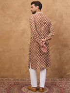 Men Brown Viscose Rayon Solid Embroidered Straight Kurta-MKU1535