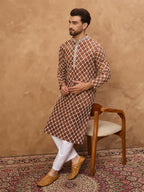 Men Brown Viscose Rayon Solid Embroidered Straight Kurta-MKU1535