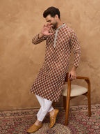 Men Brown Viscose Rayon Solid Embroidered Straight Kurta-MKU1535