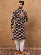 Men Brown Viscose Rayon Solid Embroidered Straight Kurta-MKU1536