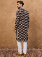 Men Brown Viscose Rayon Solid Embroidered Straight Kurta-MKU1536