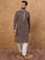 Men Brown Viscose Rayon Solid Embroidered Straight Kurta-MKU1536