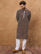 Men Brown Viscose Rayon Solid Embroidered Straight Kurta-MKU1536