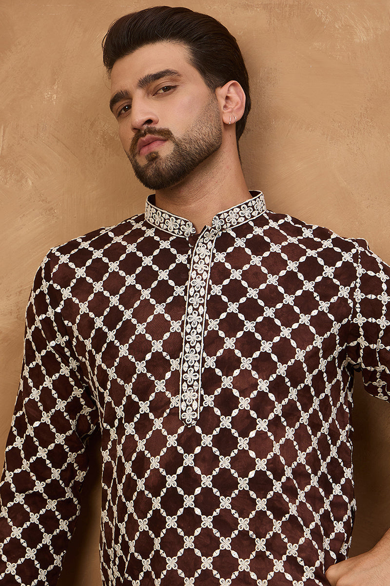 Brown Viscose Solid Indian Wear for Men HMKU1536 | DesiQlo