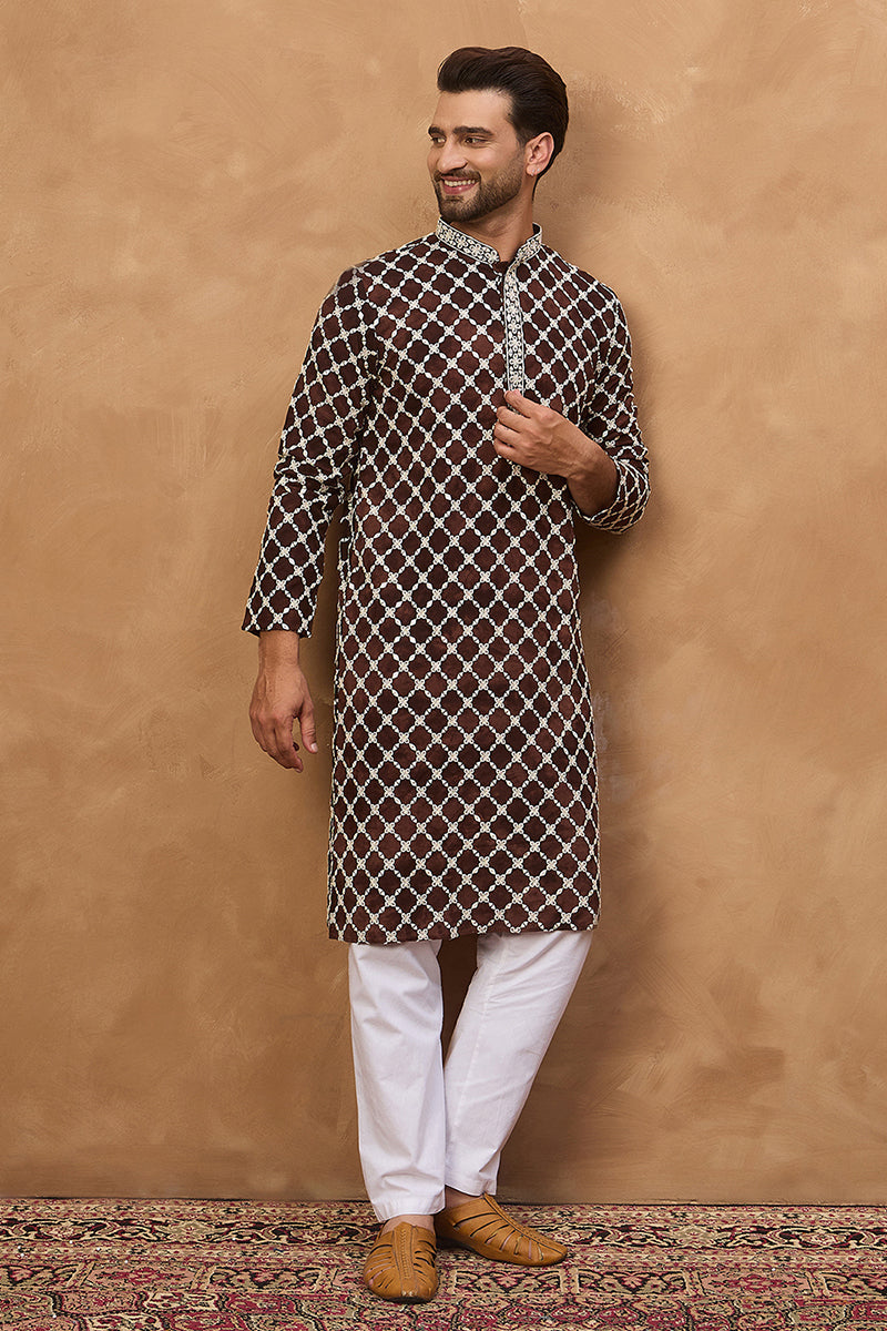 Brown Viscose Solid Indian Wear for Men HMKU1536 | DesiQlo