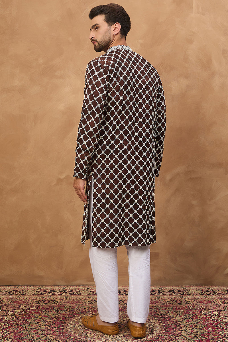 Brown Viscose Solid Indian Wear for Men HMKU1536 | DesiQlo