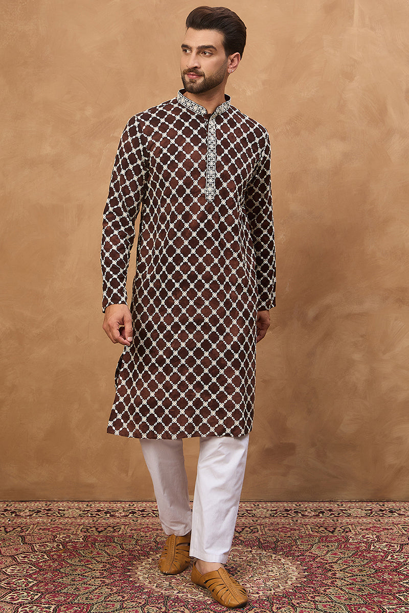 Brown Viscose Solid Indian Wear for Men HMKU1536 | DesiQlo