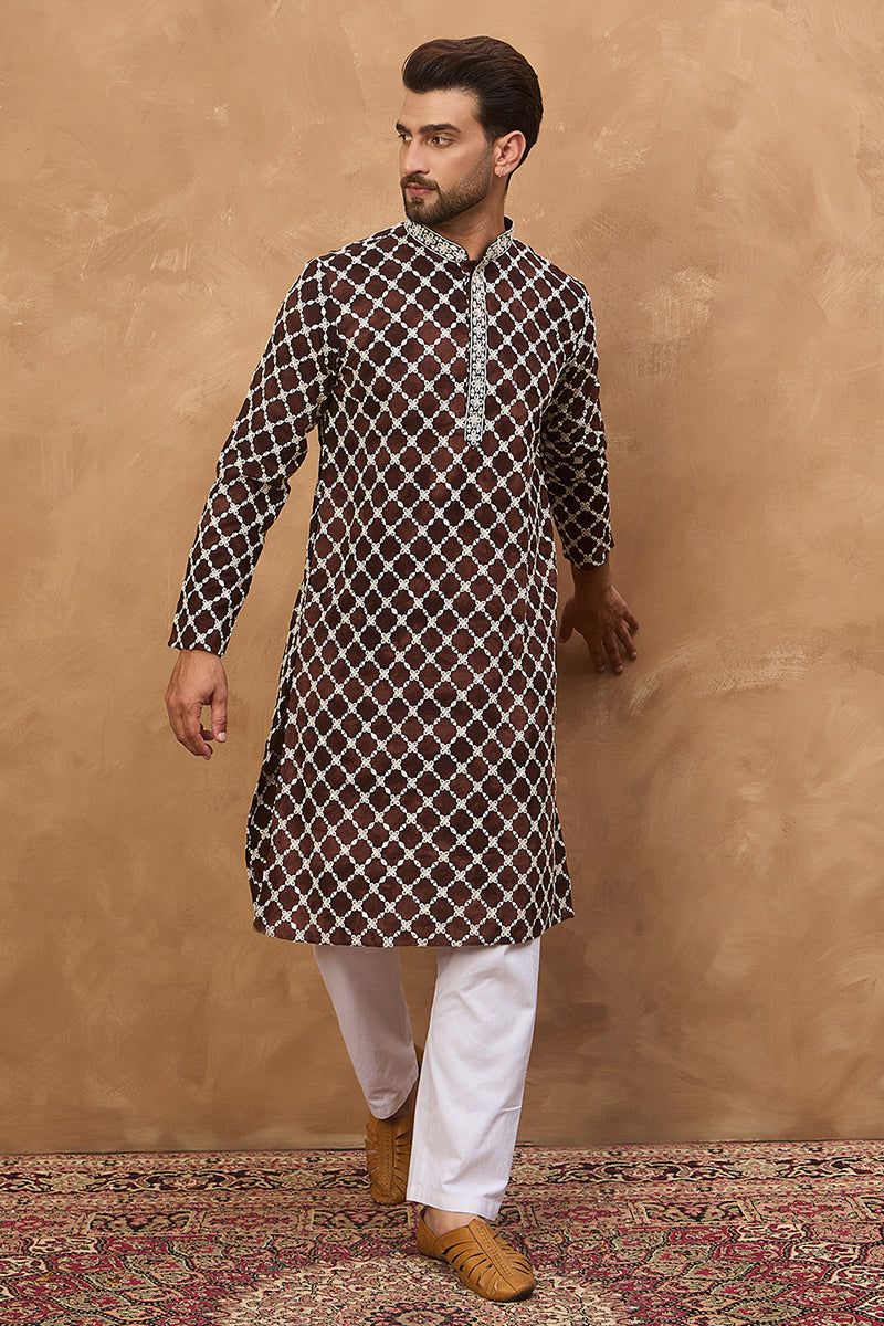 Brown Viscose Solid Indian Wear for Men HMKU1536 | DesiQlo
