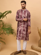 Men Burgundy Silk Blend Shibori Embroidered Straight Kurta-MKU1537