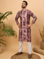 Men Burgundy Silk Blend Shibori Embroidered Straight Kurta-MKU1537