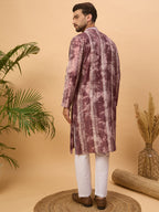 Men Burgundy Silk Blend Shibori Embroidered Straight Kurta-MKU1537