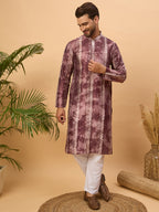 Men Burgundy Silk Blend Shibori Embroidered Straight Kurta-MKU1537