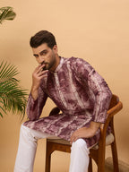 Men Burgundy Silk Blend Shibori Embroidered Straight Kurta-MKU1537