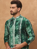 Men Green Silk Blend Shibori Embroidered Straight Kurta-MKU1538