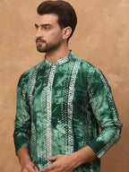 Men Green Silk Blend Shibori Embroidered Straight Kurta-MKU1538
