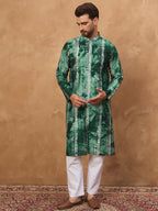 Men Green Silk Blend Shibori Embroidered Straight Kurta-MKU1538