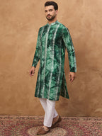 Men Green Silk Blend Shibori Embroidered Straight Kurta-MKU1538