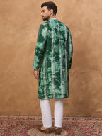 Men Green Silk Blend Shibori Embroidered Straight Kurta-MKU1538