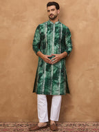 Men Green Silk Blend Shibori Embroidered Straight Kurta-MKU1538