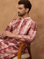 Men Brown Silk Blend Shibori Embroidered Straight Kurta-MKU1539