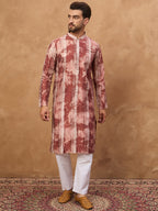 Men Brown Silk Blend Shibori Embroidered Straight Kurta-MKU1539